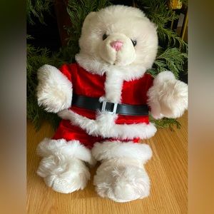 Build-A-Bear pink spotted white bear and Santa clothes